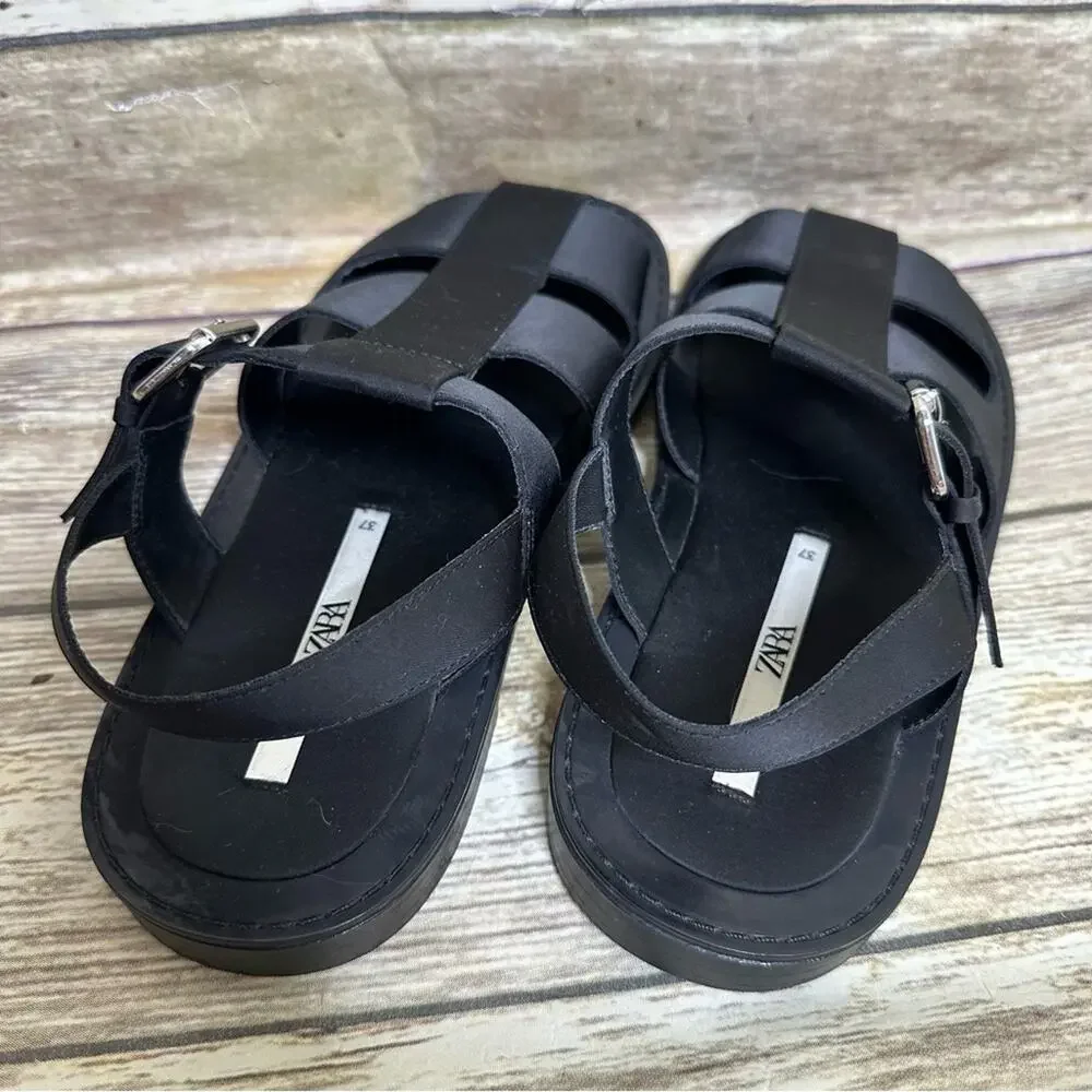 Zara 7.5 black strappy fisherman sandals - Picture 6 of 11